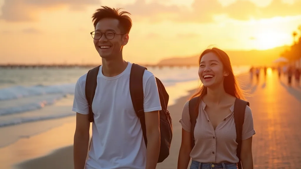 Cưa gái khi đi du lịch dạo biển lãng mạn Cưa gái khi đi du lịch dạo biển lúc hoàng hôn lãng mạn