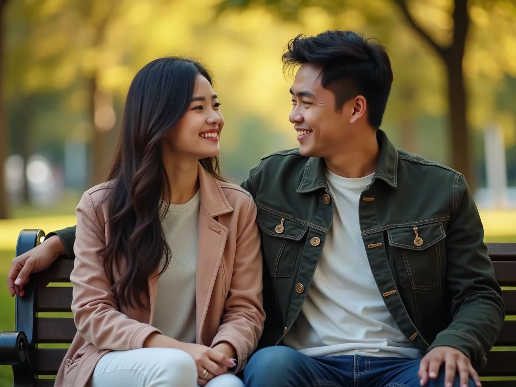Đàn ông che chở cho nàng trên ghế đá công viên tạo cảm giác an toàn