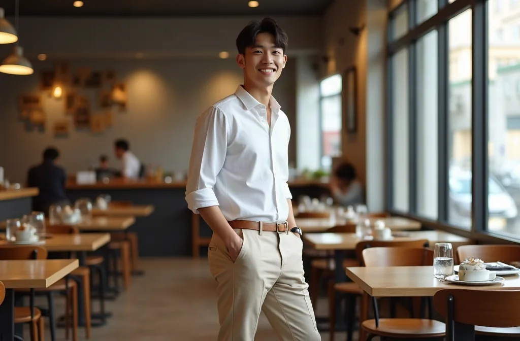 Phong cách ăn mặc nam giới smart casual lịch lãm Phong cách ăn mặc nam giới smart casual lịch lãm tại quán cafe