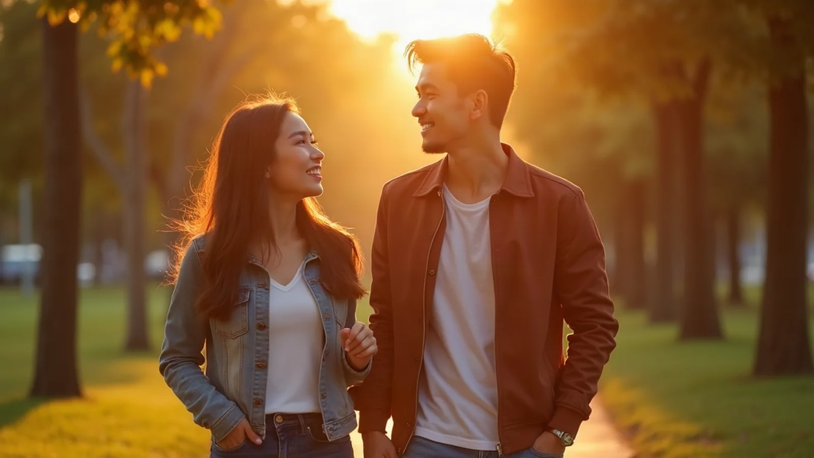 Cặp đôi dạo bộ trong buổi hẹn hò thứ hai Cặp đôi dạo bộ công viên trong buổi hẹn hò thứ hai