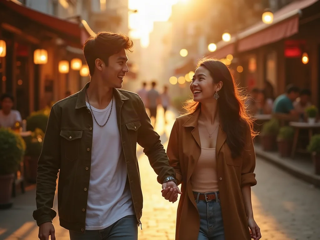 Buổi hẹn hò ngẫu hứng lãng mạn giữa phố vào hoàng hôn