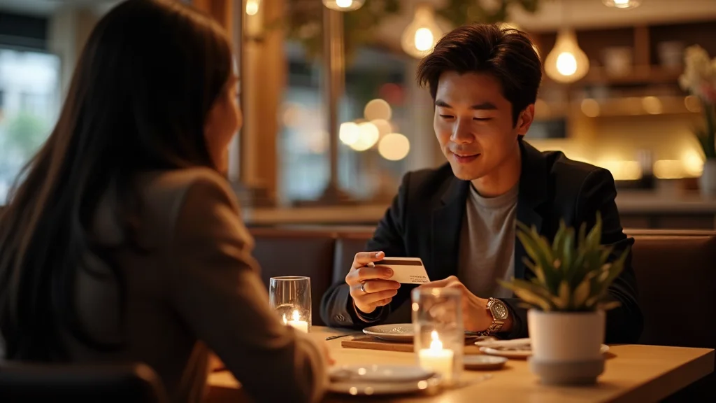 Người đàn ông Châu Á tự tin trả tiền trong buổi hẹn đầu tiên