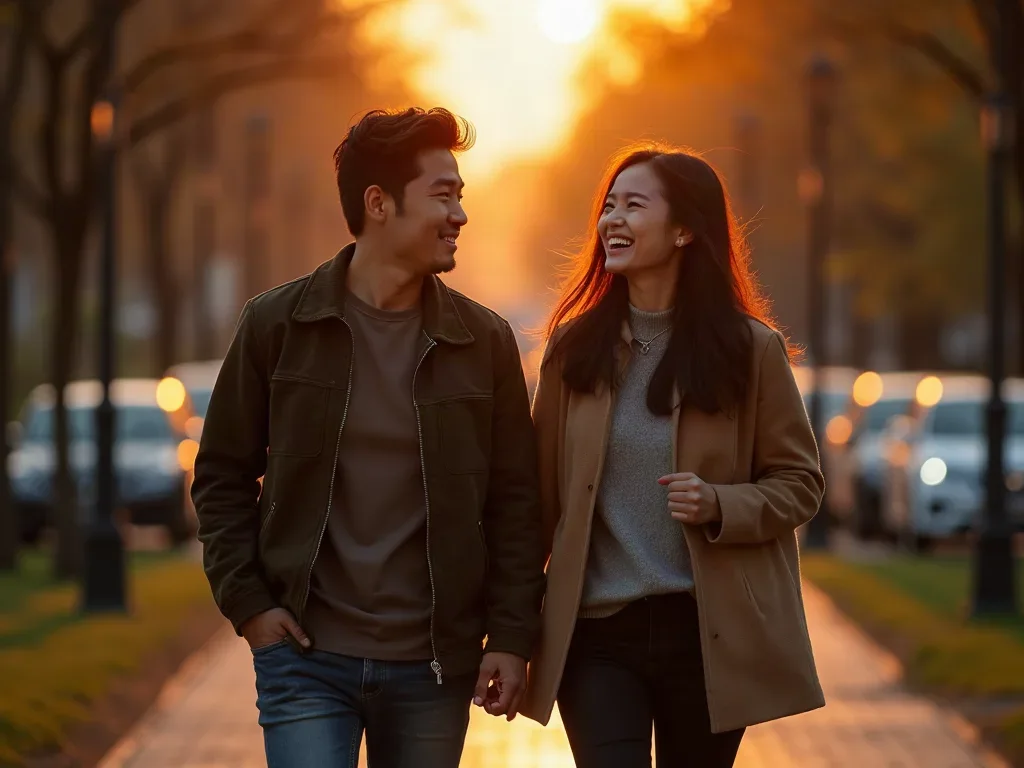 Cặp đôi dạo bước lúc hoàng hôn tạo cảm giác an toàn cho gái xinh
