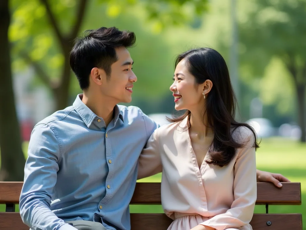 Cặp đôi giao tiếp bằng ánh mắt khi tán gái ngoài công viên