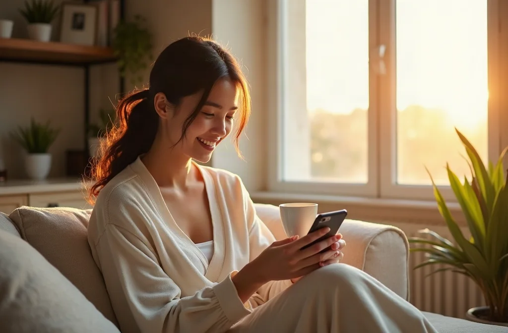 Tin nhắn chúc buổi sáng tinh tế Cô gái đọc tin nhắn chúc buổi sáng tinh tế
