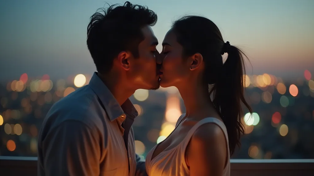 Nụ hôn đầu tiên trên sân thượng thành phố lúc hoàng hôn