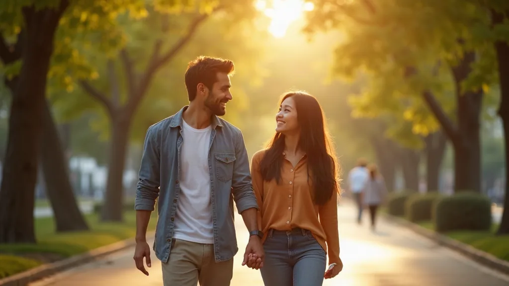 Tán gái chọn vợ hướng đến mối quan hệ nghiêm túc và lâu dài Đôi nam nữ châu Á nắm tay nhau đi dưới hàng cây thể hiện mối quan hệ nghiêm túc