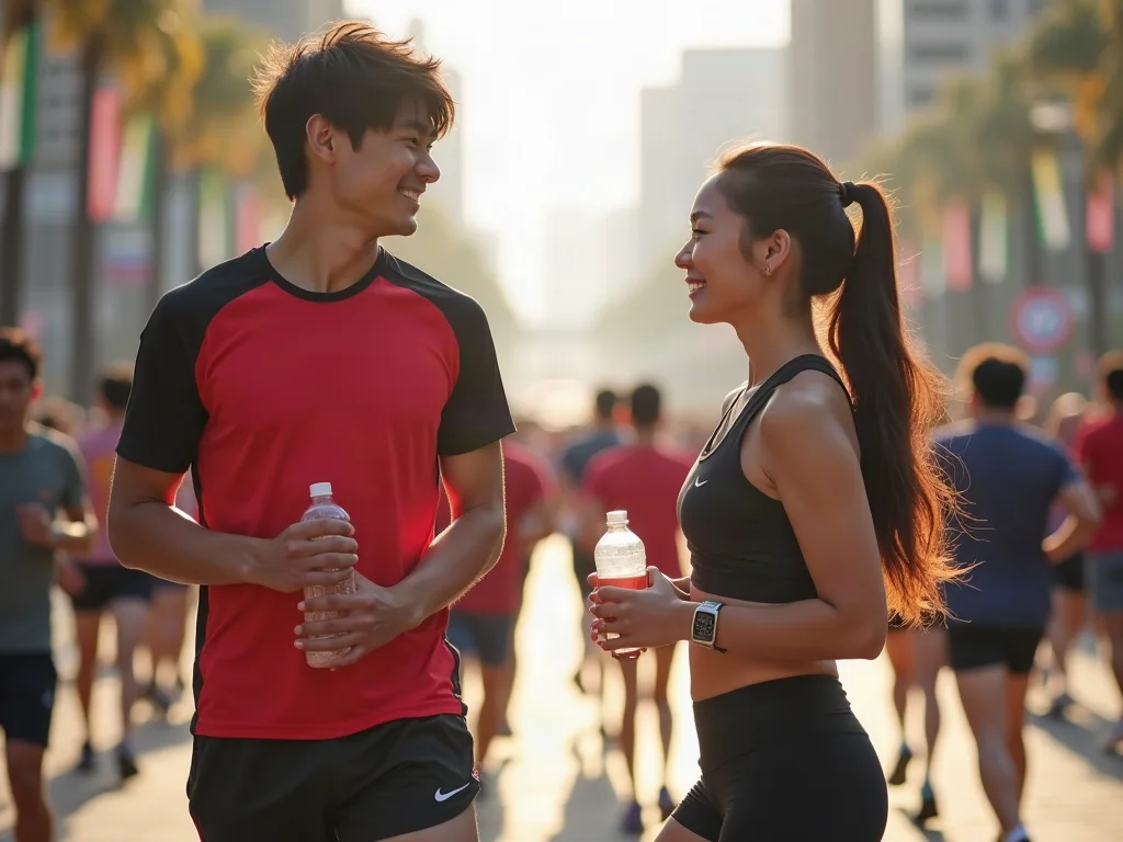 Tán gái thể thao tại giải chạy marathon với tinh thần tự tin thoải mái