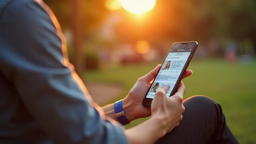 Chàng trai cầm điện thoại tán gái Tinder lúc hoàng hôn