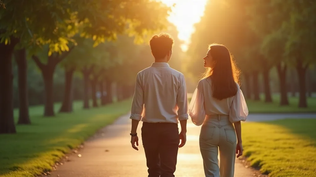 Trò chuyện nhẹ nhàng giúp tiếp cận gái ngoan dễ dàng hơn Đôi bạn trẻ tán gẫu nhẹ nhàng với cô gái hướng nội trên con đường công viên