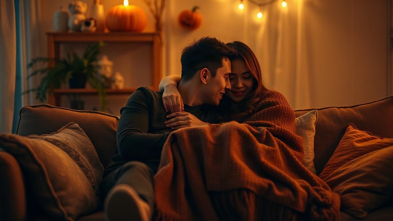 Tư thế ôm bạn gái ấm áp khi xem phim kinh dị đêm Halloween - điều này
