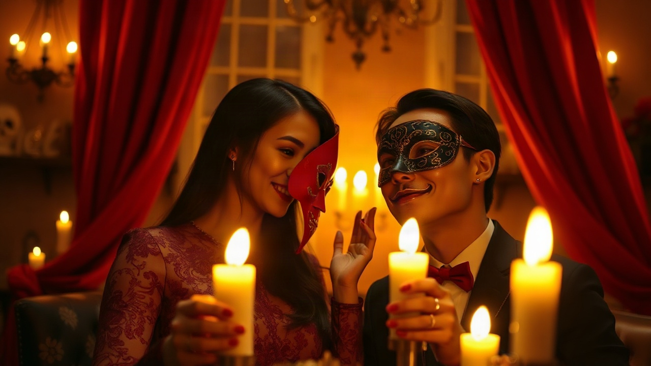 Kịch bản hóa trang phòng khuê đêm Halloween cháy bùng cặp đôi diễn vai hóa trang đêm Halloween trong phòng ngủ với nến sáng